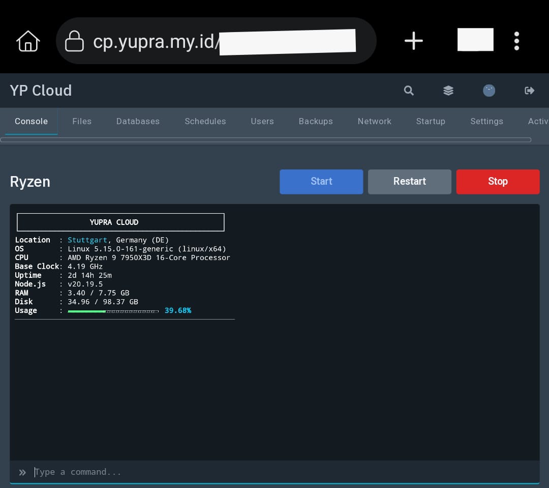 Yupra control panel untuk hosting bot Discord dan web hosting